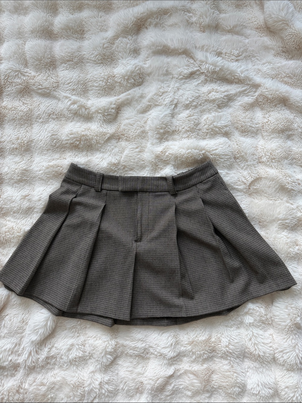 Classic Pleated Mini Skirt in Brown and Gray